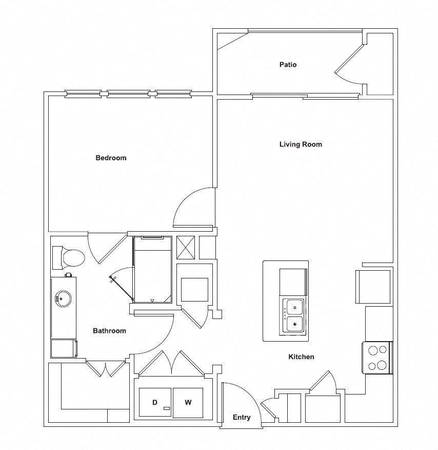 Floor plan for 1 bed, 1 bath, 675 sqft